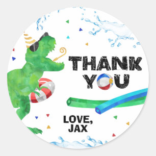Dinosaur Pool Party Thank You Sticker