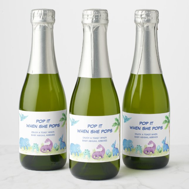 Dinosaur Pop It When She Pops Mini Sparkling Wine Label (Bottles)