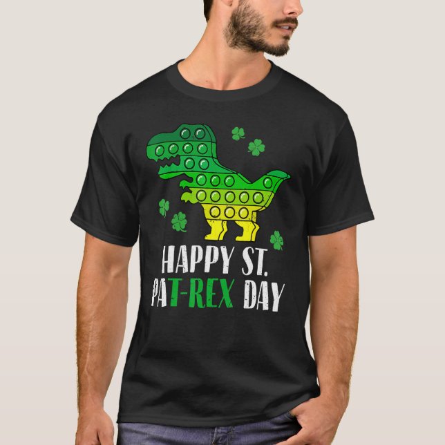 Dinosaur Popper Happy T Rex St Patrick's Day Irish T-Shirt (Front)