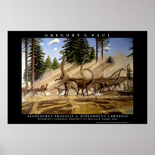 Dinosaur Poster Diplodocuments Allosaurus Greg Pau (Front)