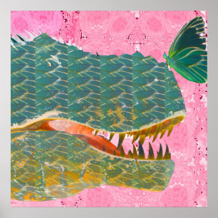 Dinosaur Poster with Butterfly Art Print
