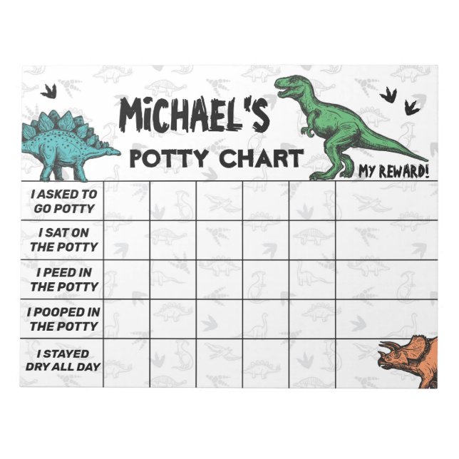 Dinosaur Potty Chart Personalised Name & Tasks Notepad (Front)