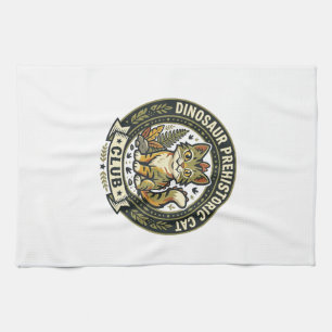 Dinosaur Prehistoric Cat Cat Graphic Tee Art - Din Tea Towel