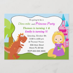 Dinosaur Princess Invitation Kids Birthday Party 1
