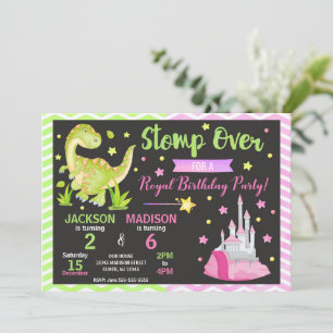 Dinosaur & Princess Joint Birthday Invitation