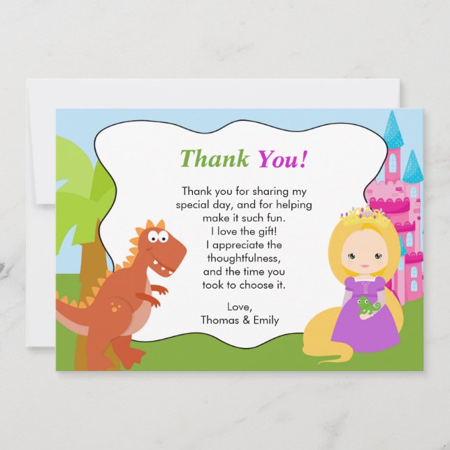 Dinosaur Princess Thank You Card (Front)