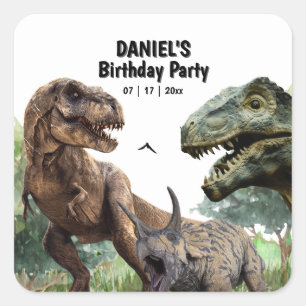 Dinosaur Printable birthday party, T rex Birthday Square Sticker
