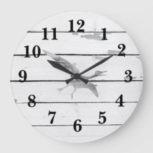Dinosaur Pterodactyl Decor Rustic Shiplap Large Clock