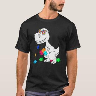 Dinosaur Puzzle Piece Autism Awareness Trex Boys K T-Shirt