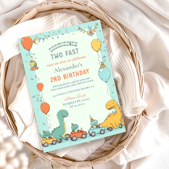 Dinosaur Race Car 2nd Birthday Invitation (Creator Uploaded)