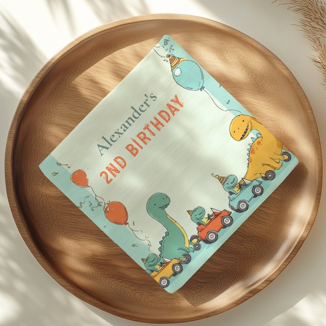 Dinosaur Race Car 2nd Birthday Napkin (Creator Uploaded)