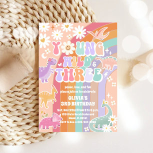 Dinosaur Rainbow 3rd Birthday Invitation