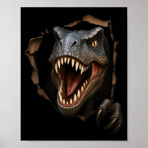 Dinosaur Raptor Torn Cloth Funny 3D Graphic Poster