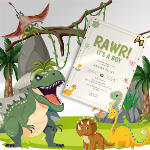 Dinosaur RARW It's a Boy Baby Shower Invitation