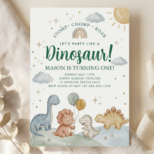 Dinosaur Rawr Chomp Rawr 1st Birthday Party Boy  Invitation