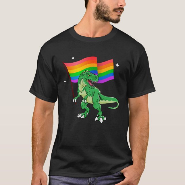 Dinosaur Rawr Pride Parade Gay & Lesbian Rainbow F T-Shirt (Front)