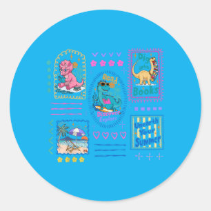 Dinosaur Reading Club Summer Book Lover Library Classic Round Sticker