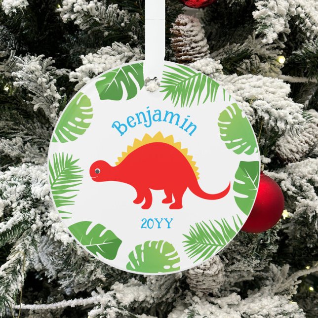 Dinosaur Red Stegosaurus Keepsake Christmas Ornament (Creator Uploaded)