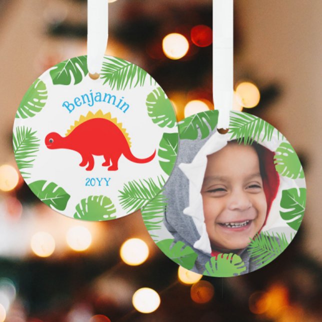 Dinosaur Red Stegosaurus Photo Keepsake Christmas Ornament (Creator Uploaded)