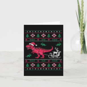 Dinosaur Reindeer Sleigh Ugly Christmas Card