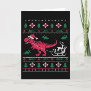 Dinosaur Reindeer Sleigh Ugly Christmas  Card