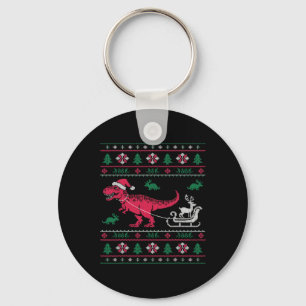 Dinosaur Reindeer Sleigh Ugly Christmas  Key Ring