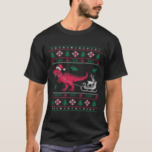 Dinosaur Reindeer Sleigh Ugly Christmas  T-Shirt