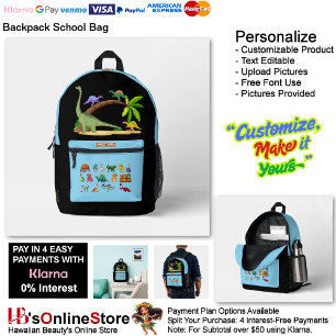 Dinosaur Reptiles Black & Blue School Backpack 26