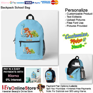 Dinosaur Reptiles Blue School Backpack 15