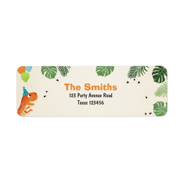 Dinosaur Return Address Labels Dino Party Boy (Front)