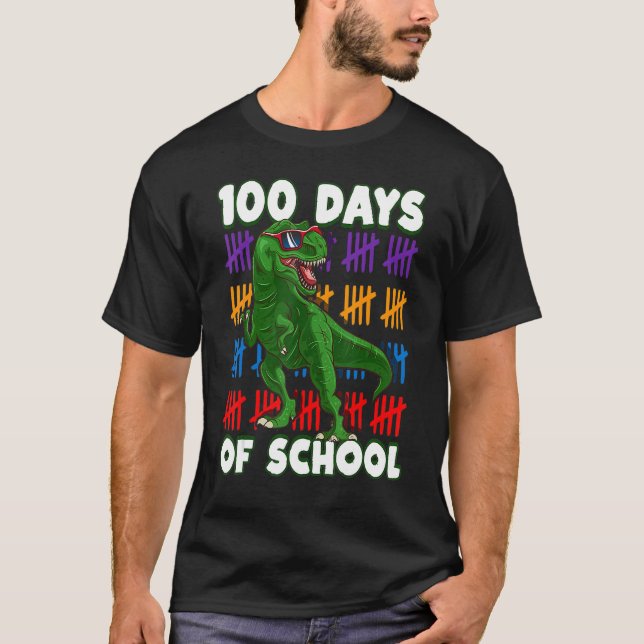Dinosaur Rex Happy 100th Day Of School Dino Kids 1 T-Shirt (Front)