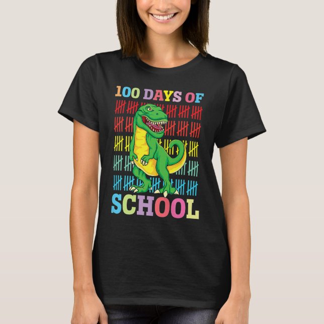 Dinosaur Rex Happy 100th Day Of School Dino Kids 1 T-Shirt (Front)