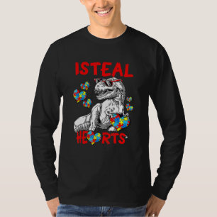 Dinosaur Rex I Steal Hearts Autism Awareness Puzzl T-Shirt