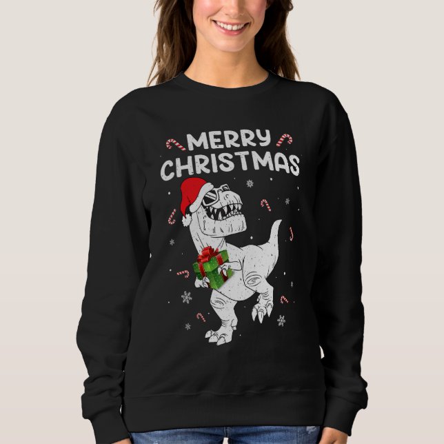 Dinosaur Rex Merry Christmas Lights  Xmas Boys Kid Sweatshirt (Front)