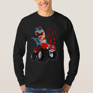 Dinosaur Rex Riding Monster Truck Valentines Day B T-Shirt