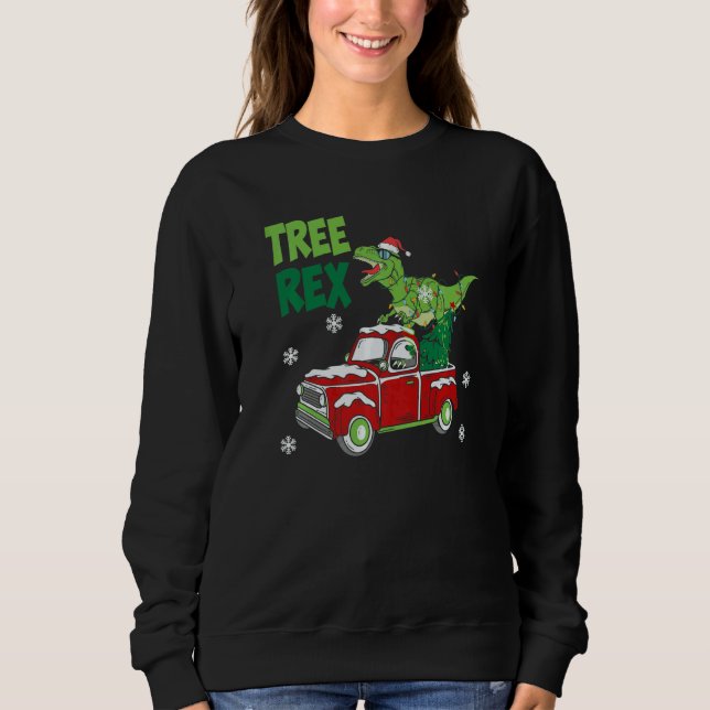 Dinosaur rex Riding Truck Christmas pajamas  Xmas Sweatshirt (Front)