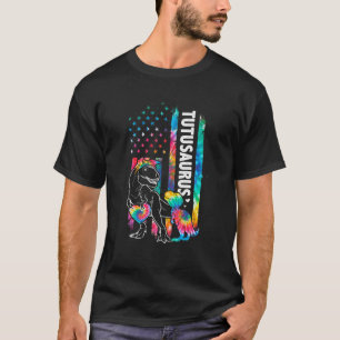 Dinosaur Rex Tutu Saurus Tie Dye USA Flag Matching T-Shirt