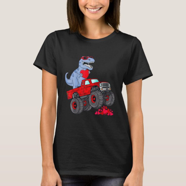 Dinosaur Ridding Truck I Steal Hearts Valentines D T-Shirt (Front)