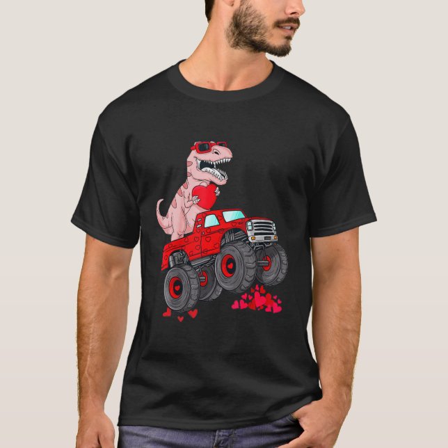 Dinosaur Ridding Truck I Steal Hearts Valentines D T-Shirt (Front)