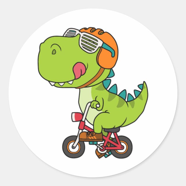 dinosaur riding a bicycle classic round sticker (Front)