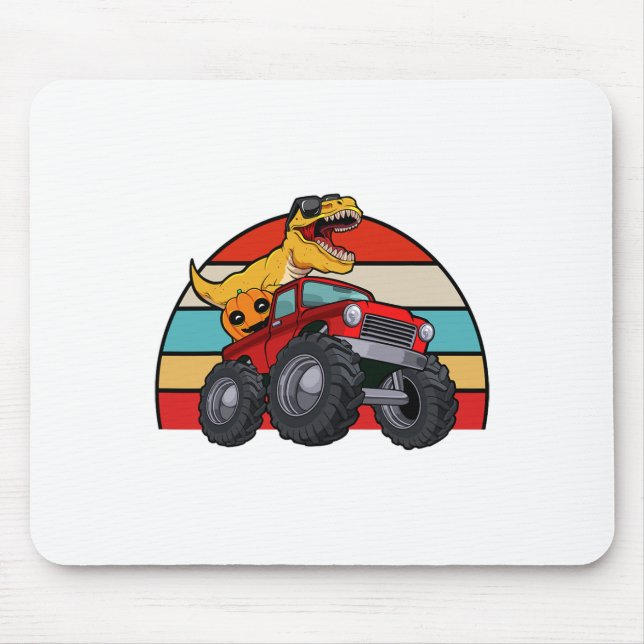 Dinosaur Riding Monster Truck Lazy Halloween Costu Mouse Pad (Front)