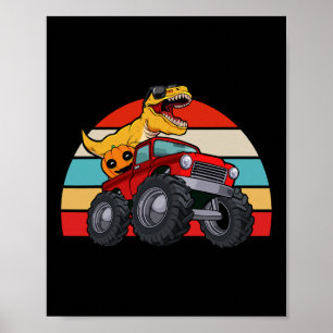 Dinosaur Riding Monster Truck Lazy Halloween Costu Poster