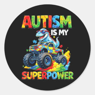 Dinosaur Riding Monster Truck T rex Autism Classic Round Sticker