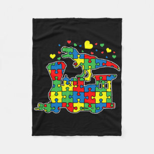 Dinosaur Riding Train Puzzle Piece Autism Awarenes Fleece Blanket