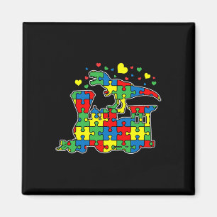 Dinosaur Riding Train Puzzle Piece Autism Awarenes Magnet