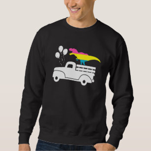 Dinosaur Riding Truck Lgbt Q Pansexual Pride Flag Sweatshirt