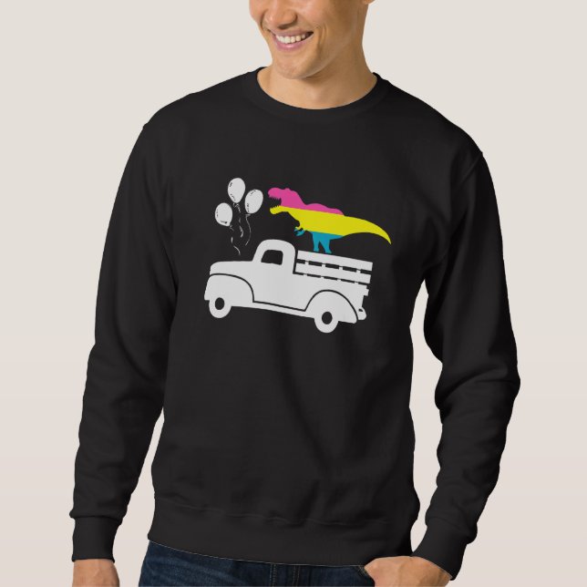 Dinosaur Riding Truck Lgbt Q Pansexual Pride Flag  Sweatshirt (Front)