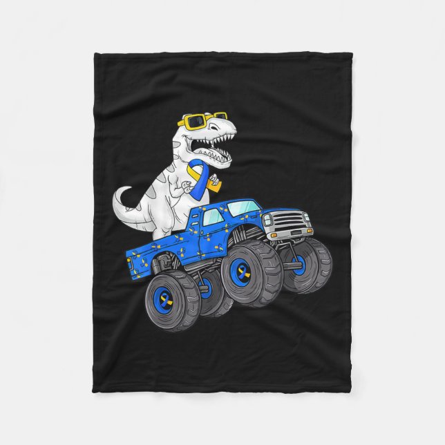 Dinosaur Riding Truck World Down Syndrome Day Boys Fleece Blanket (Front)