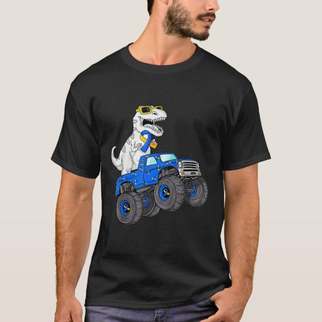 Dinosaur Riding Truck World Down Syndrome Day Boys T-Shirt (Front)