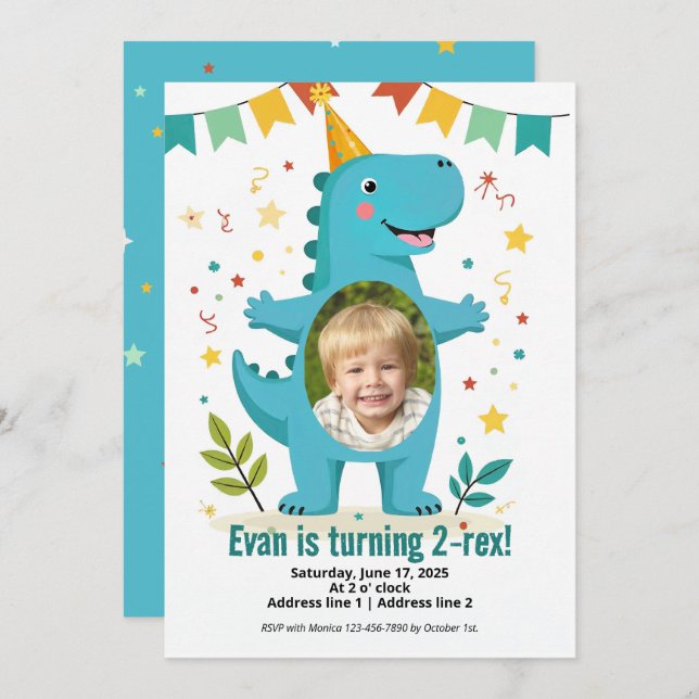Dinosaur Roar Birthday Invitations for Boys (Front/Back)